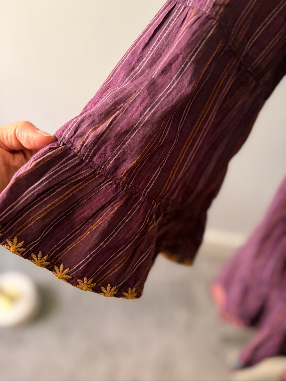 Johnny Was Embroidered Plum Long-Sleeve Button-Front Dress - Picture 3 of 6